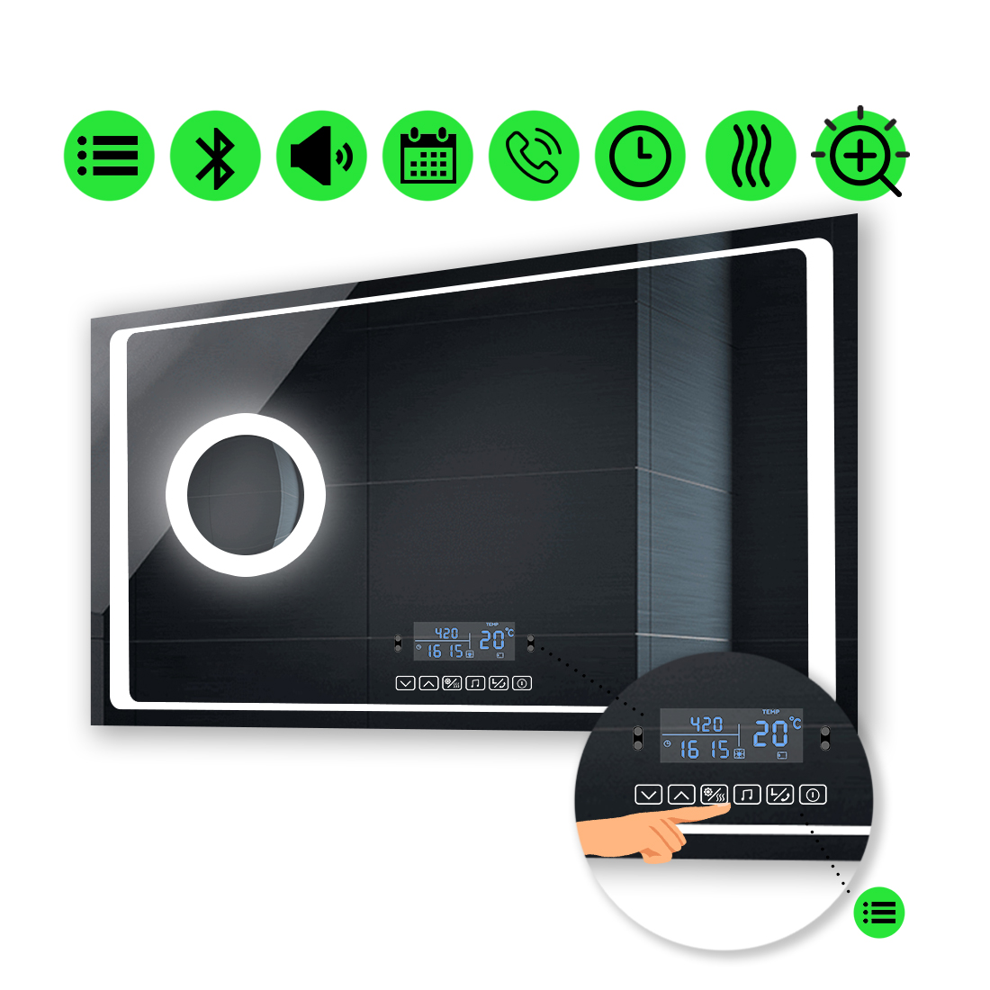 

LED-зеркало 100x60см, с Smart-блоком, линзой с подсветкой и подогревом, модель Emma (Emmag129)