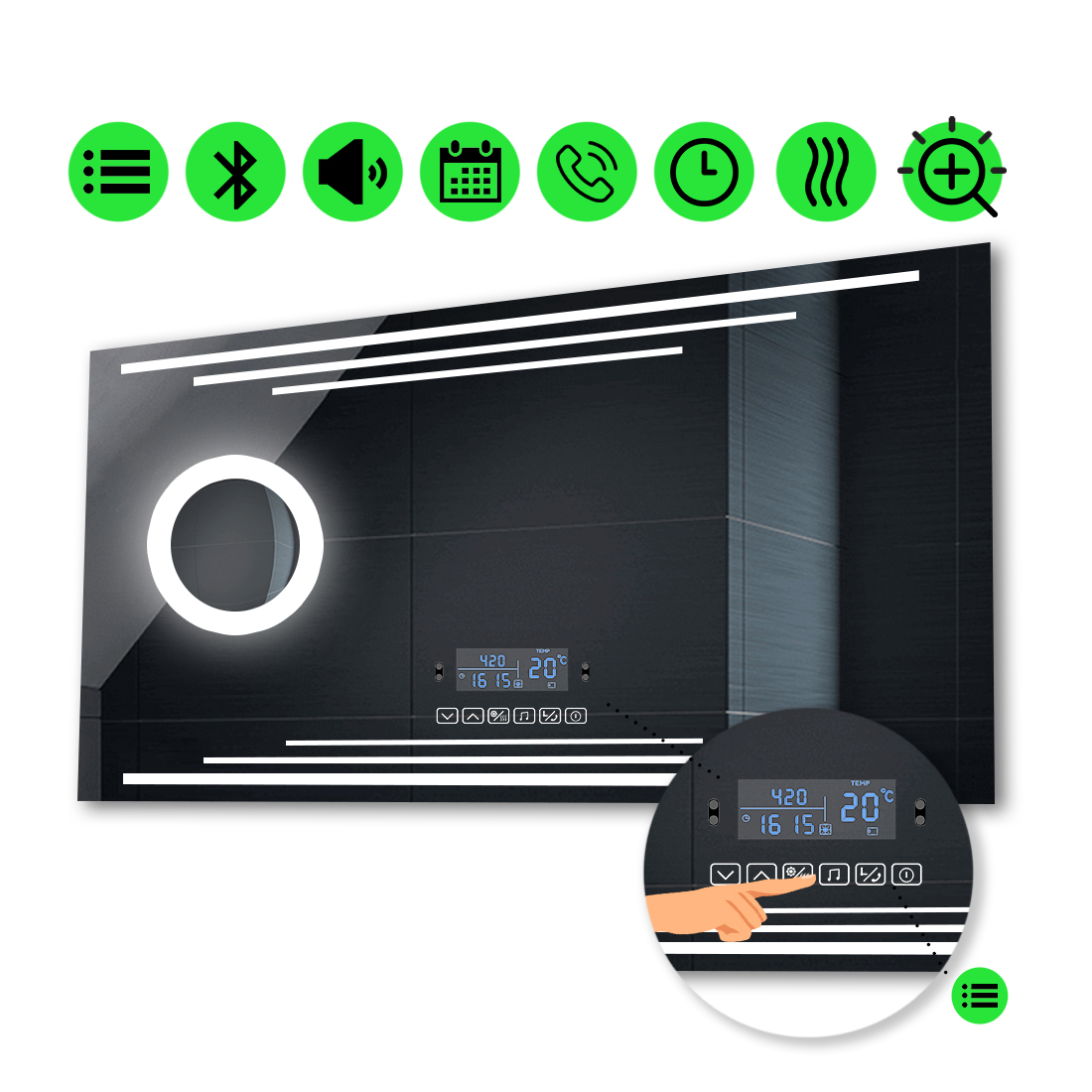 

LED-зеркало 100x80см, с Smart-блоком, линзой с подсветкой и подогревом, модель Francisca (Franciscag173)