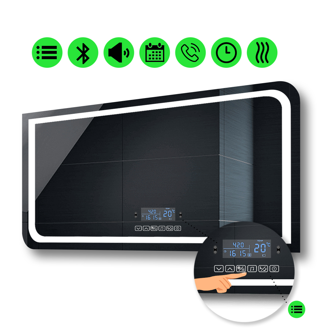 

LED-зеркало 100x70см, с Smart-блоком и подогревом, модель Noemi (Neomig149)