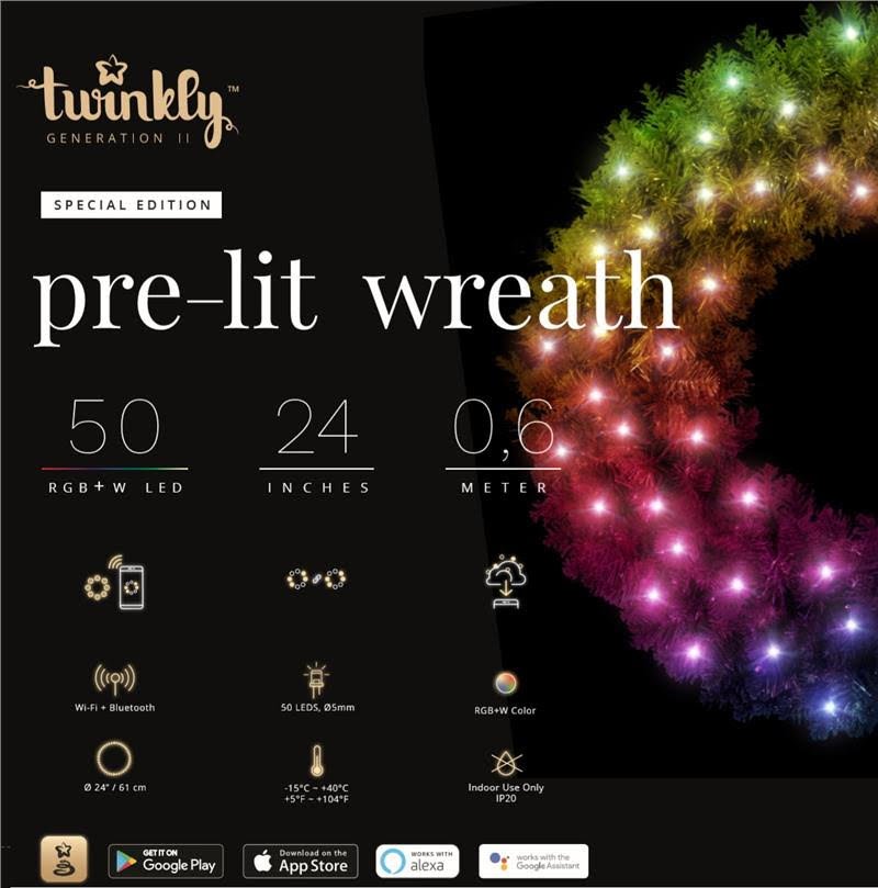 

Twinkly Smart LED (прединсталлированная) Гирлянда Twinkly Cluster RGBW 50 на еловом веночке