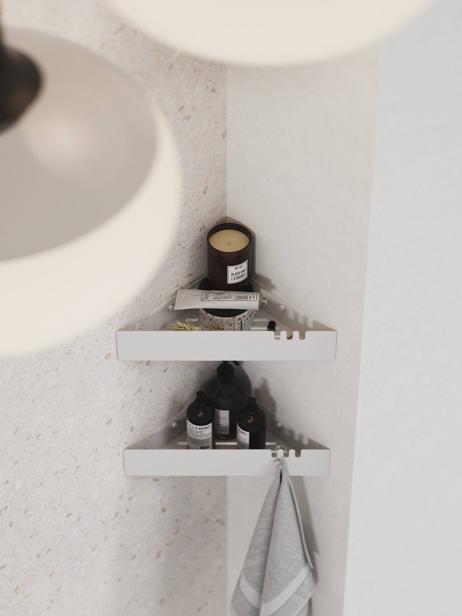 

Полка угловая с крючками Archdep CORNER2.0 CRNR200HK 20x20x5.5 см белая матовая