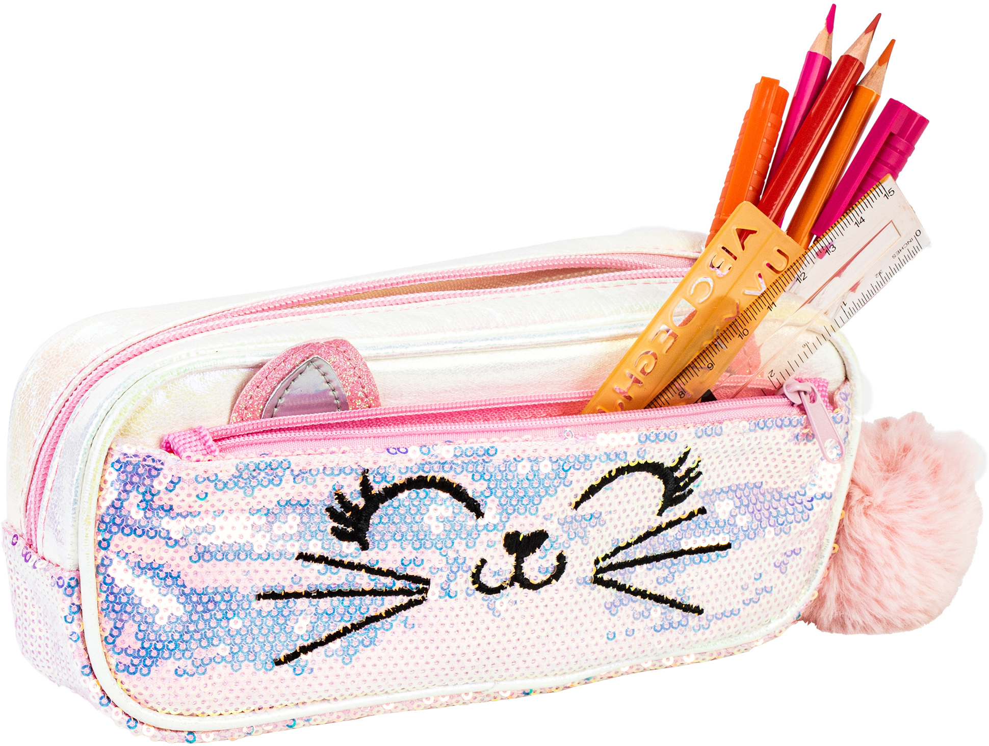 

Пенал Cool For School с пайетками и помпоном 2 отделения фуксия (CF87088)