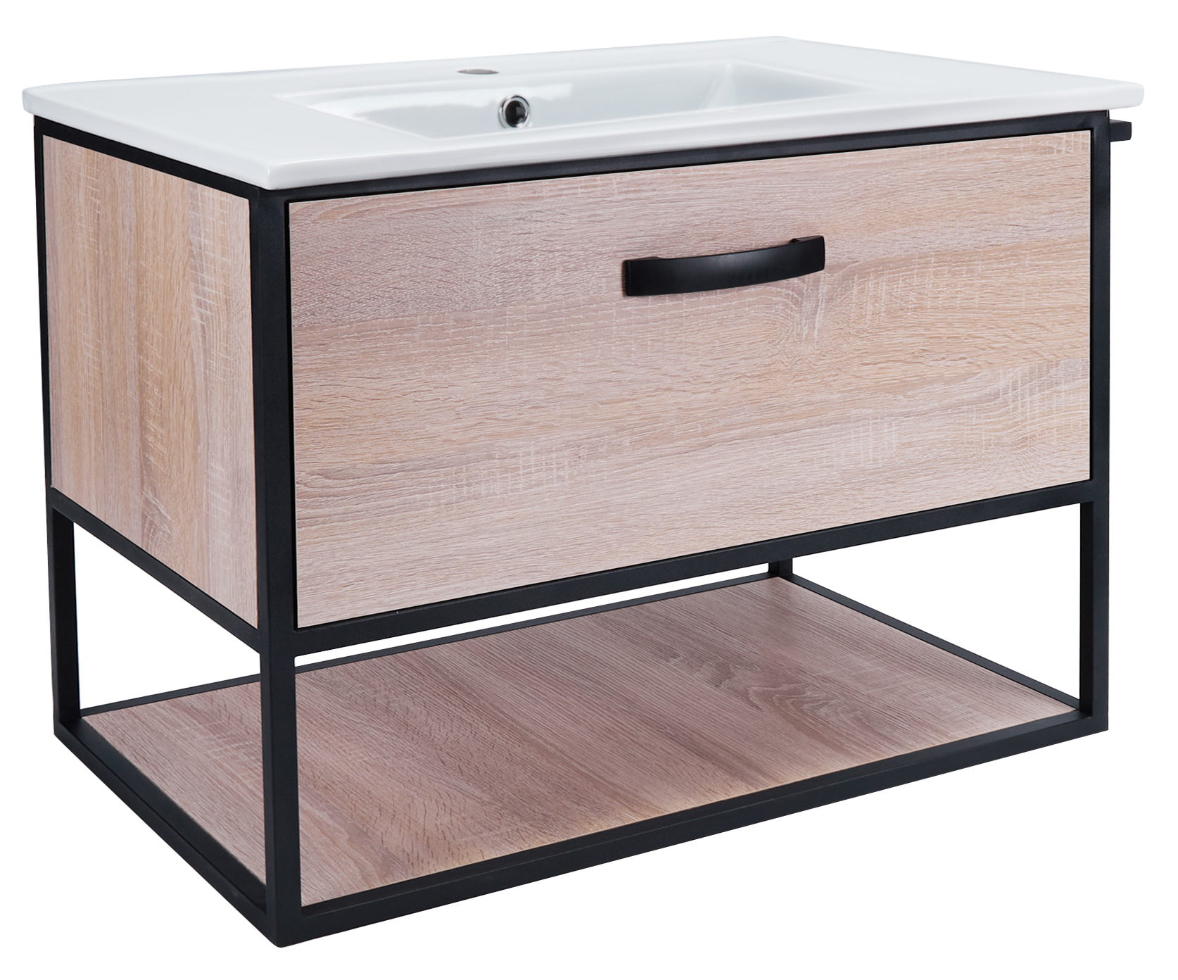 

Тумба подвесная Qtap Taurus 800х580х437 Whitish oak с умывальником QT2472TPT803WO