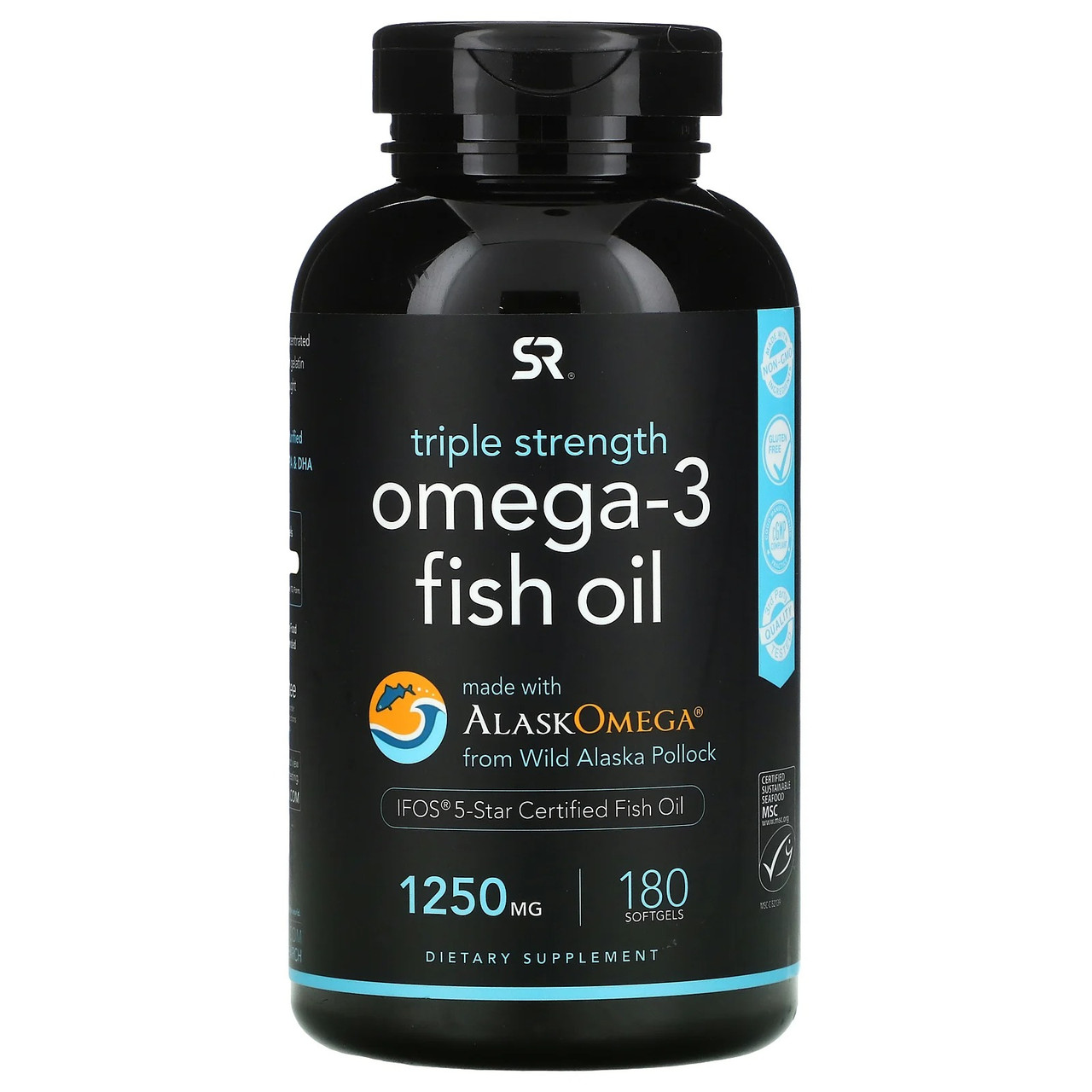 

Рыбий жир с Омега-3 Sports Research Omega-3 Fish Oil Triple Strength 1250 мг тройная сила 180 капсул