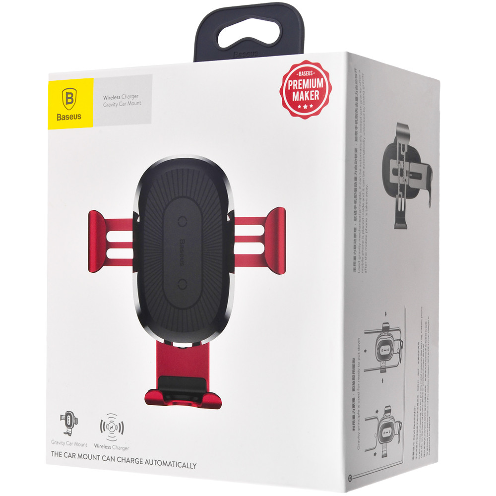 

Автодержатель с БЗУ Baseus Gravity Wireless Air Vent Красный