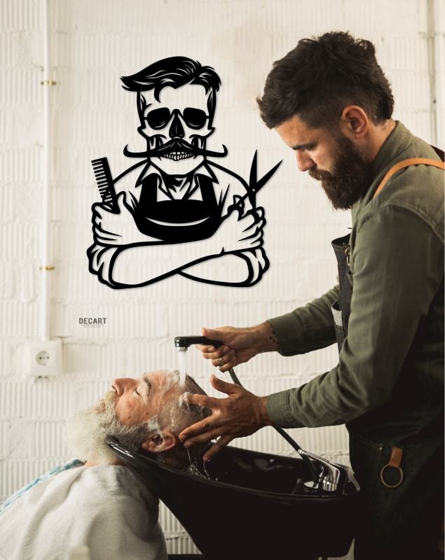 

Деревянная картина - панно Для салонов красоты Barber Skull 70х58 см