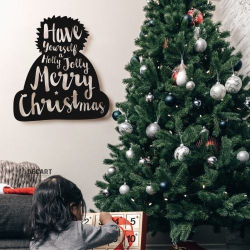

Деревянная картина - панно Новогодние Шапка Merry Christmas 50х45 см
