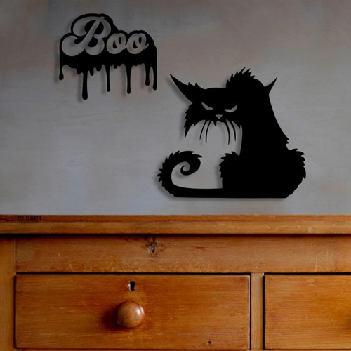

Деревянная картина - панно Хеллоуин Кот Boo 50х40 см