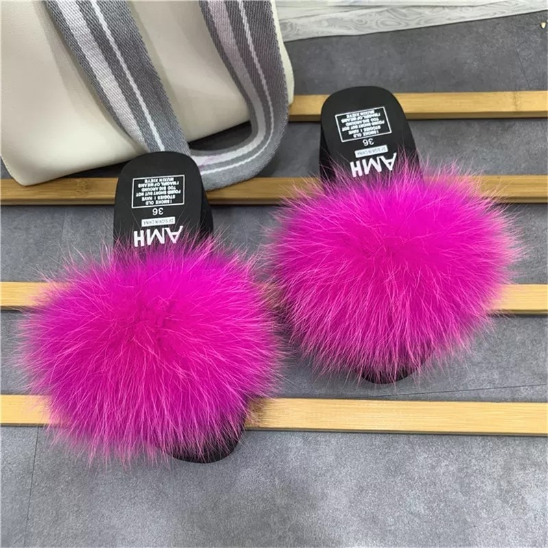 

Модные Летние Шлёпанцы с Натуральным Мехом AMH Sofi 36-(23см) Малиновые