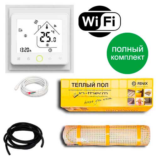 

Теплый пол двухжильный нагревательный мат IN-Term 200 + программируемый WiFi терморегулятор PWT-002 1.4 м.кв - 270Вт