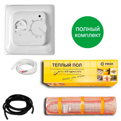 

Теплый пол двухжильный нагревательный мат IN-Term ECO 200 + механический терморегулятор 13.9 м.кв - 2790Вт