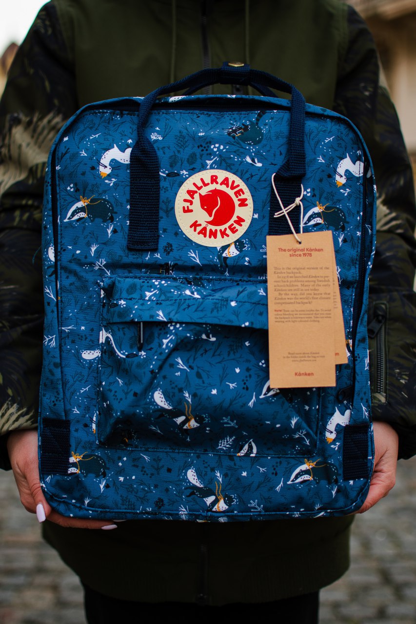 

Рюкзак синего цвета с принтом Fjallraven Kanken Art