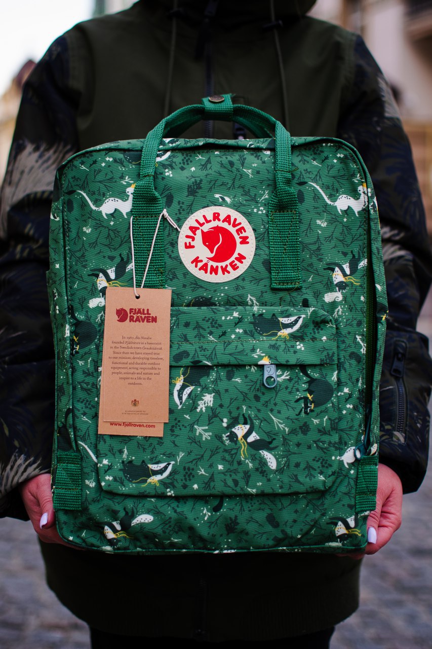

Рюкзак зелёного цвета с принтом Fjallraven Kanken Art