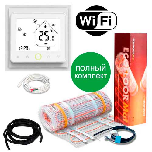 

Теплый пол Fenix нагревательный мат LDTS M-160 + программируемый WiFi терморегулятор PWT-002 5 м.кв - 800Вт
