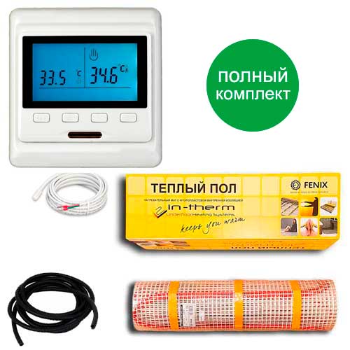 

Теплый пол двухжильный нагревательный мат IN-Term ECO 200 + программируемый терморегулятор с двумя датчиками (пол + воздух) 1.7 м.кв - 350Вт