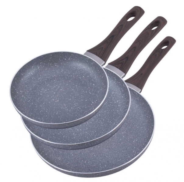 

Набор сковород Kamille (20см, 24см, 28см) с антипригарным покрытием Grey marble из алюминия KM-4116