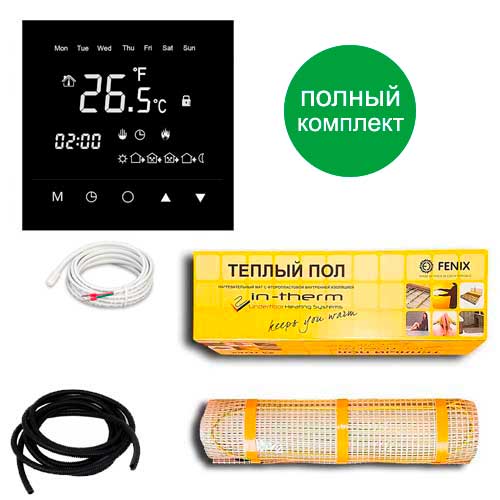 

Теплый пол двухжильный нагревательный мат IN-Term 200 + программируемый терморегулятор с сенсорным экраном (черный) 2.7 м.кв - 550Вт