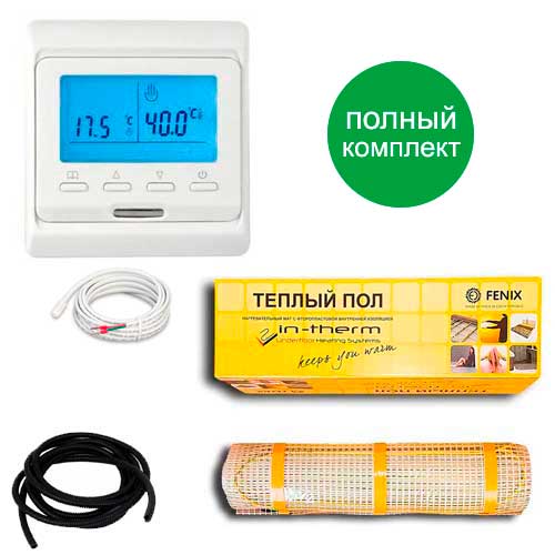 

Теплый пол двухжильный нагревательный мат IN-Term 200 + программируемый терморегулятор 3.2 м.кв - 640Вт
