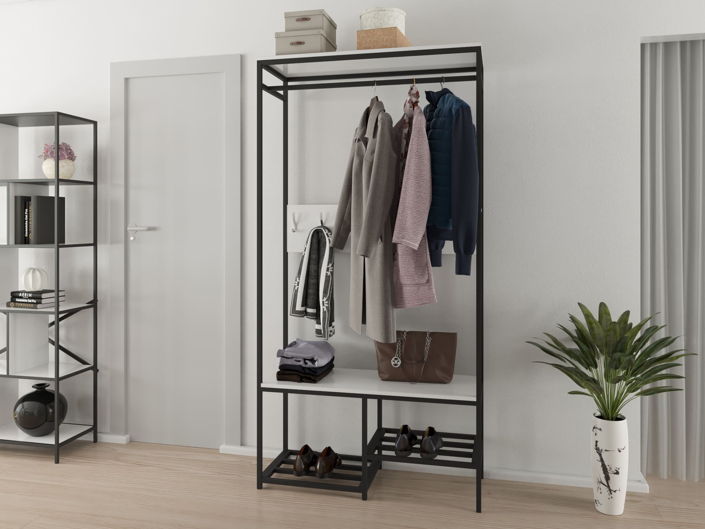 

Прихожая в стиле Loft черный Rimos вешалка + лавка Белый (Z-57)