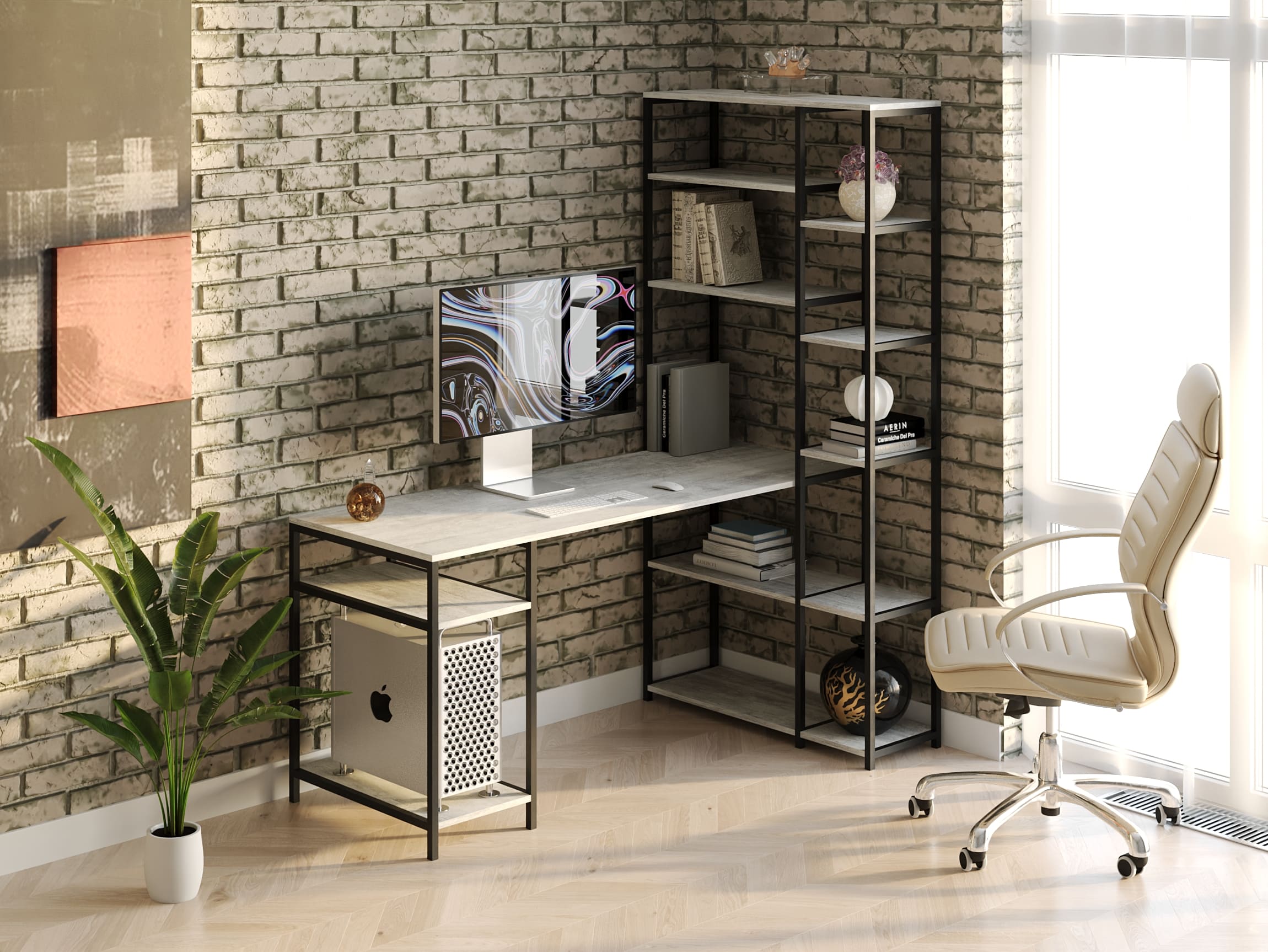 

Компьютерный стол двухсторонний Rimos 1400х750х600 мм Heimdall черный ЛДСП Бетон 16мм (Z-56_BL_BT)