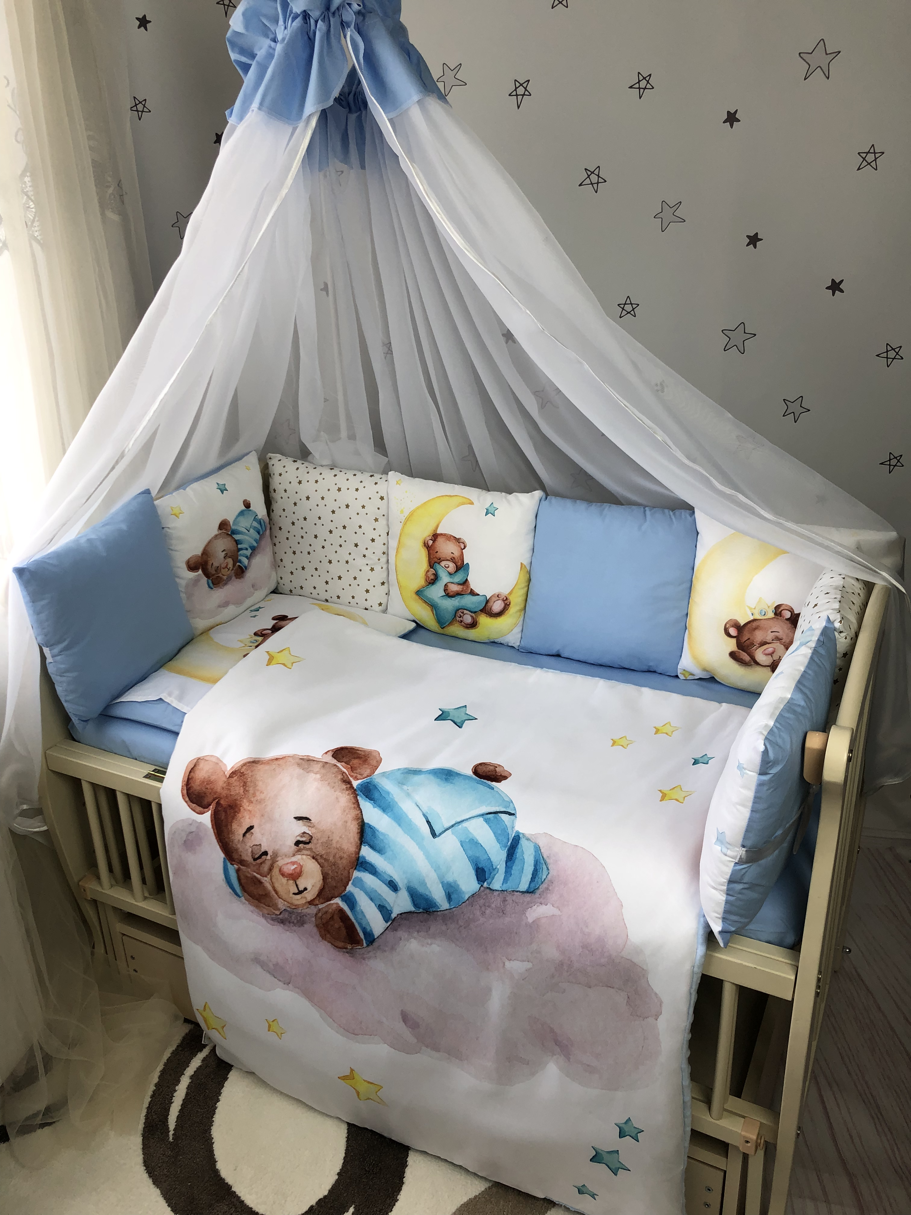 

Комплект постельного белья Baby Comfort Premium 8 элементов Мишка голубой