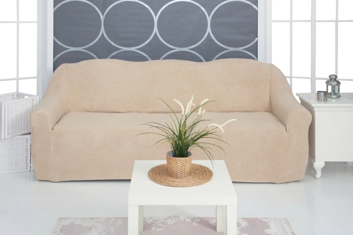 

Чехол плюшевый на трехместный диван Sofa soft Venera mch-006 Песочный