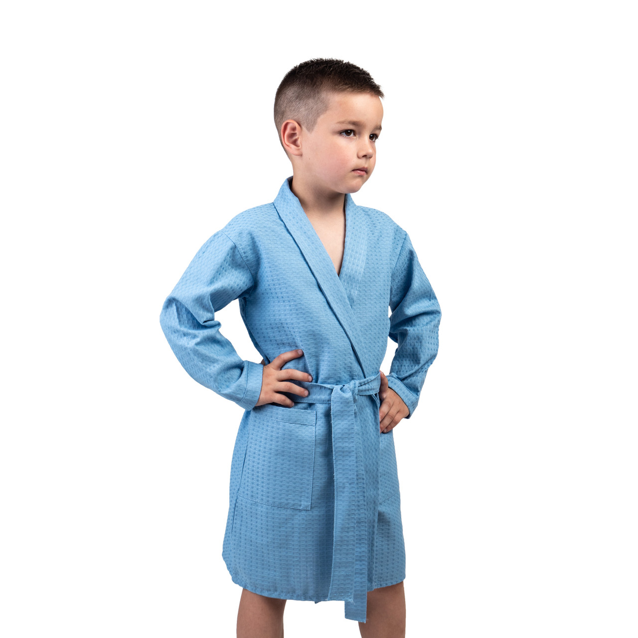 

Детский вафельный халат Luxyart 8-14 лет 34-36 хлопок синий (LM-192)