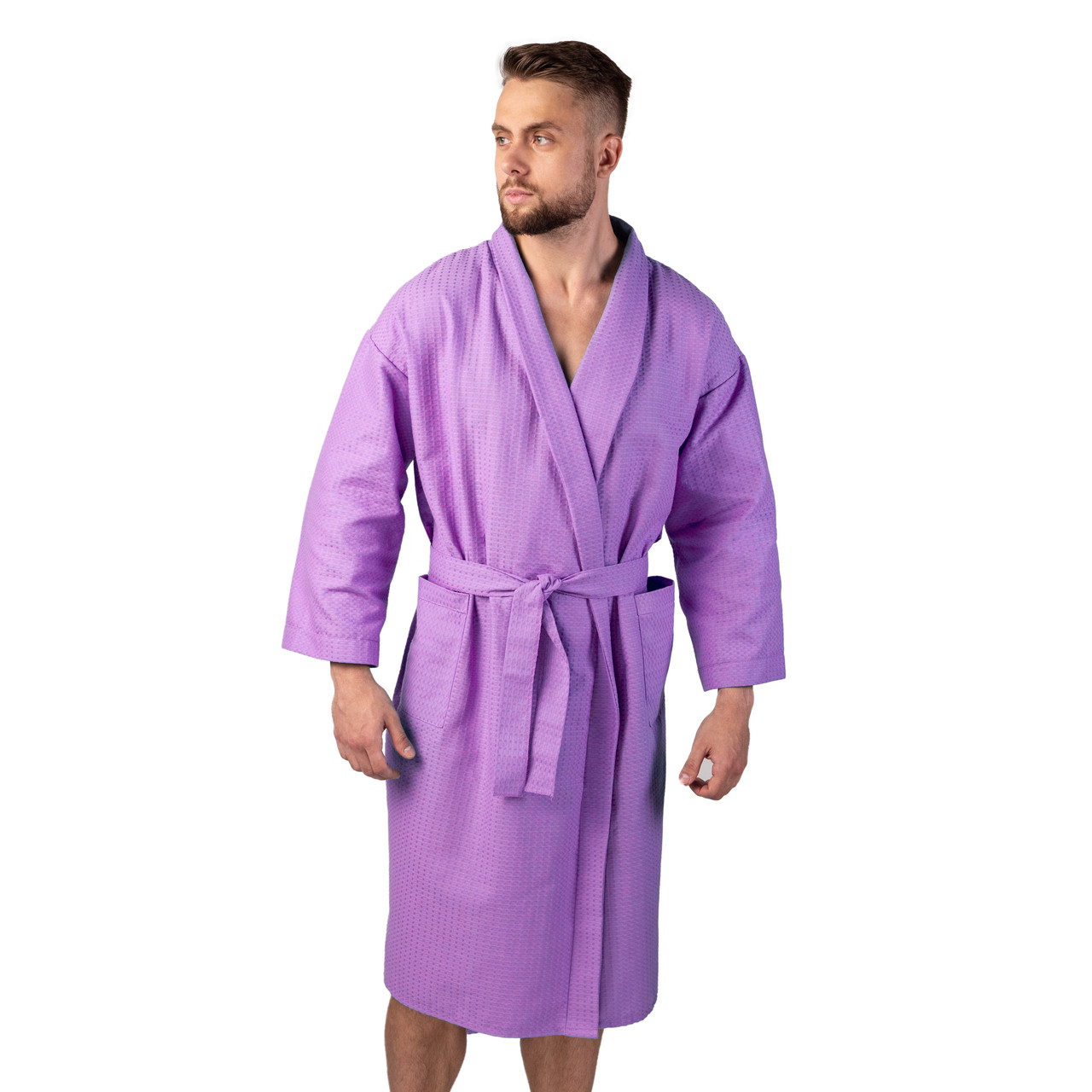 

Вафельный халат Luxyart Кимоно 54-56 XL хлопок Сиреневый (LS-2419)