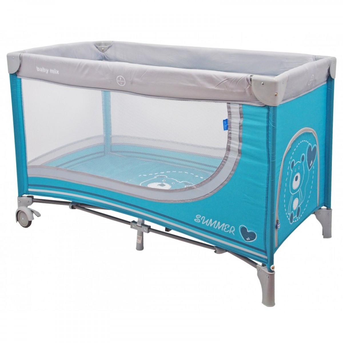 

Манеж - кроватка 2 в 1 Baby Mix HR-8052 Мишка Синий с сумкой для переноски и боковым входом + колеса с тормозами
