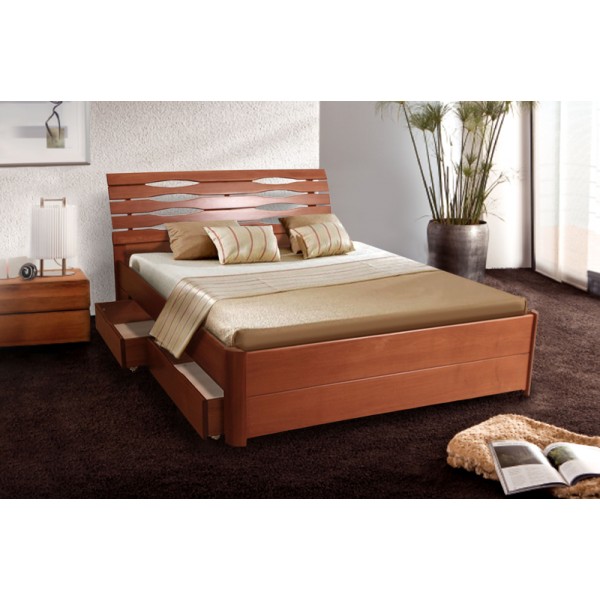 

Кровать деревянная двуспальная с ящиками 160х200 с основанием Мария Люкс Микс Мебель цвет Орех светлый