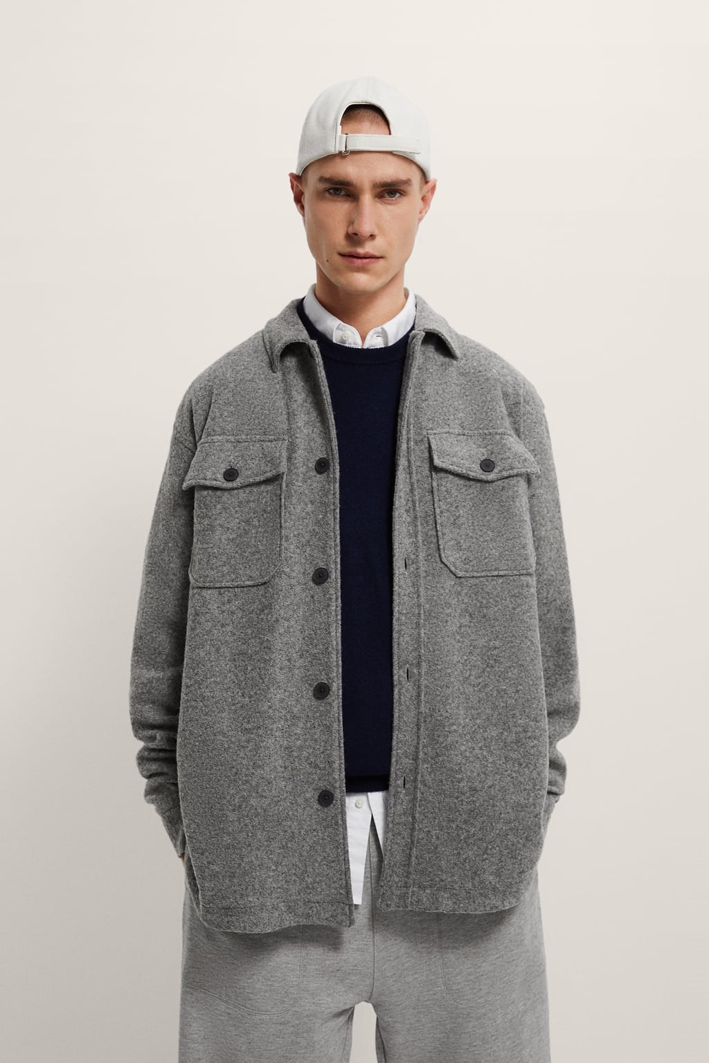 

Куртка-рубашка из смесовой шерсти Zara размер XL серый 4128/558/802