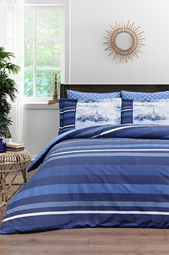 

Комплект постельного белья Ozdilek ранфорс Ink Lines евро голубой