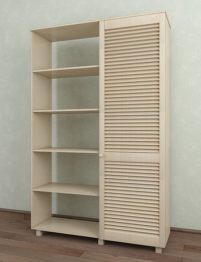 

Шкаф с жалюзийными дверями из натурального дерева Тавол Сиеко 1Д2С4ПОЛ 1120х380х1770 Молочный