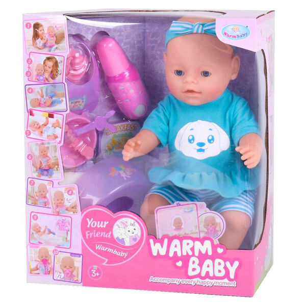 

Пупс для девочки Warm Baby 40 см интерактивный 10 функций с горшком и аксессуарами Голубой (9597392)