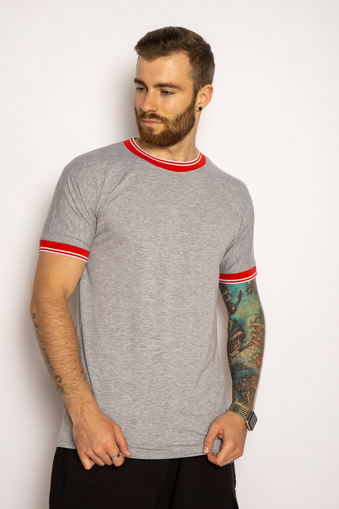 

Футболка с полосками на вырезе 85F0330 (Светло-серый меланж) XXL