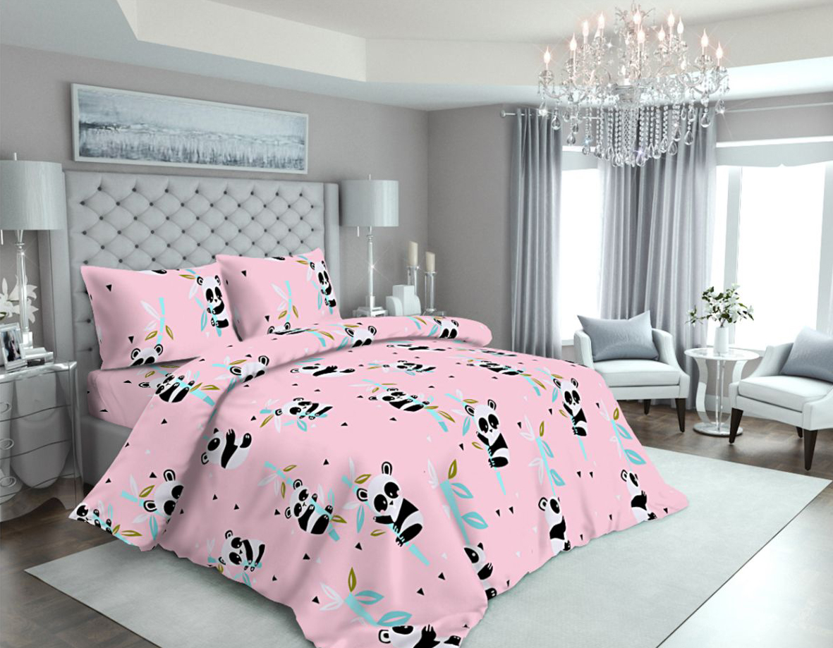 

Постельное белье MirSon 17-0505 Panda pink Двуспальный италия, бязь