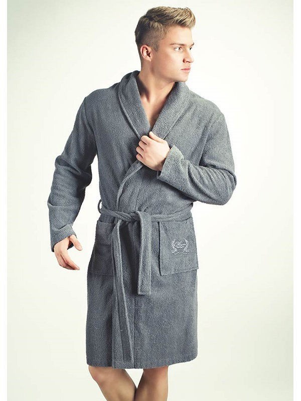 

Банный халат Daymoni с именной вышивкой "Любимый мужчина" велюр-махра серый халат, Банный халат Daymoni с именной вышивкой "Любимый мужчина" велюр-махра серый халат M