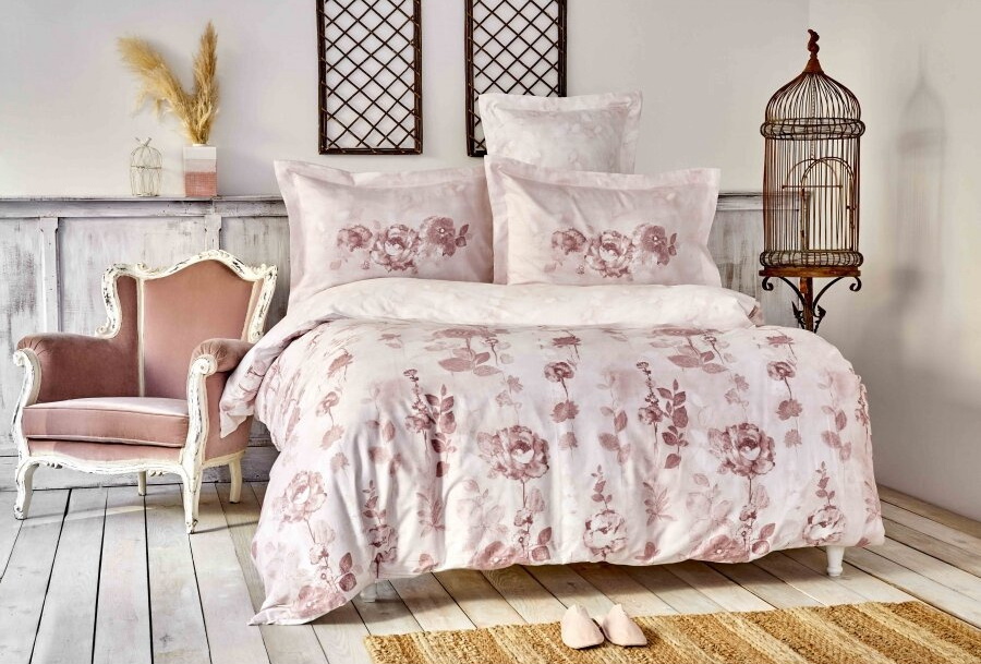 

Постельное белье Karaca Home Roses pudra Евро турция, сатин