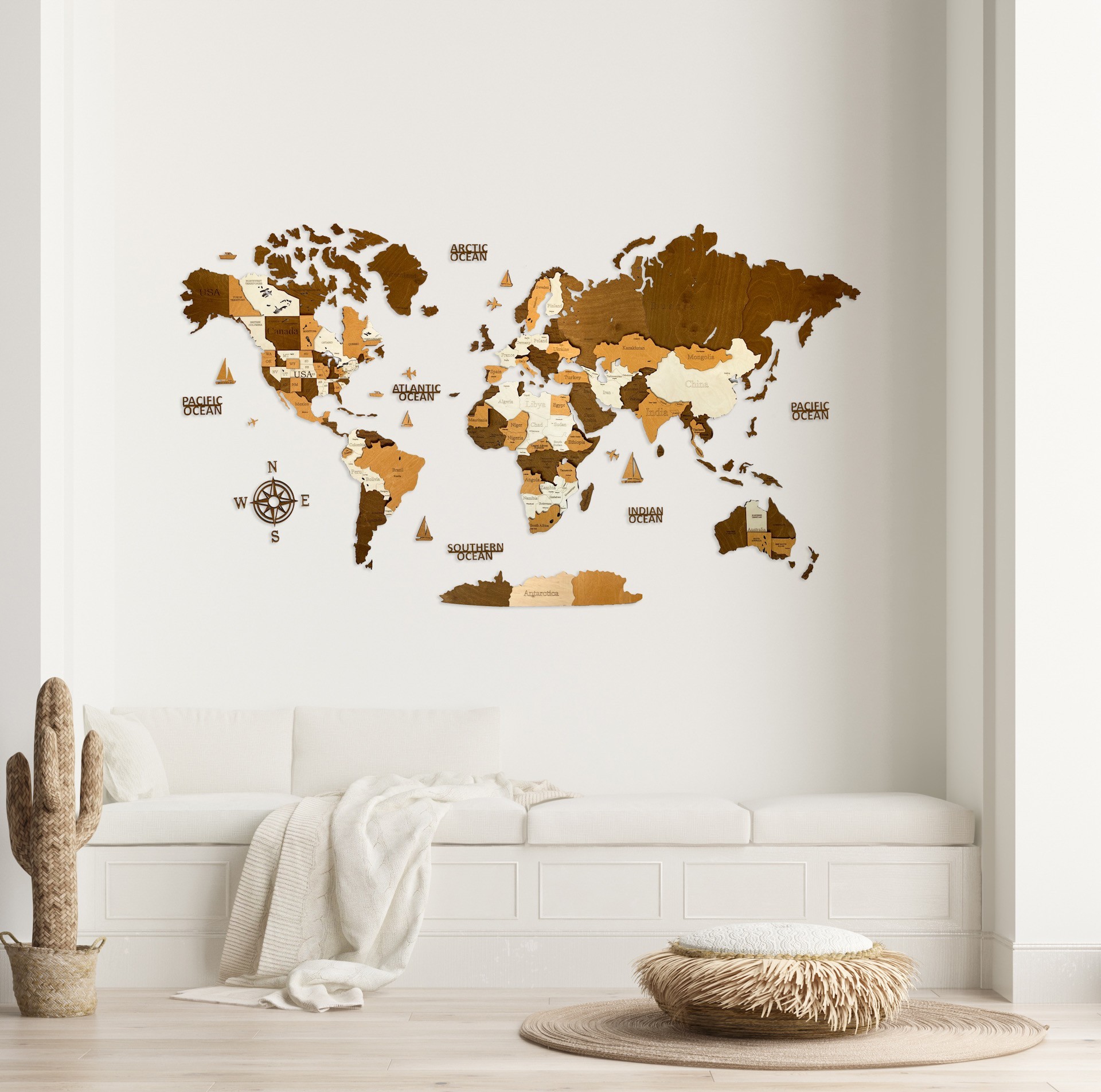 

3D Деревянная карта мира Wood Goods Стандарт 113x70 см коричневая