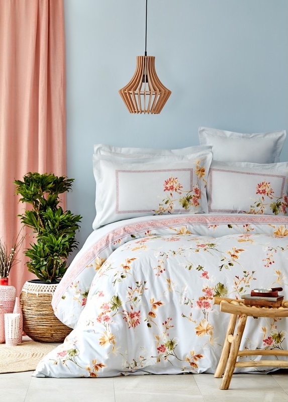 

Постельное белье Karaca Home Dalia Mavi 2019-2 Евро турция, ранфорс
