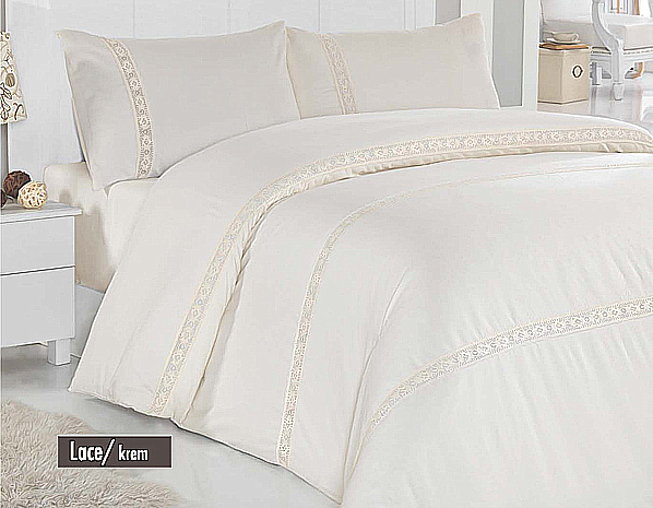 

Постельное белье Altinbasak Lace Cream Евро турция, сатин люкс с кружевом