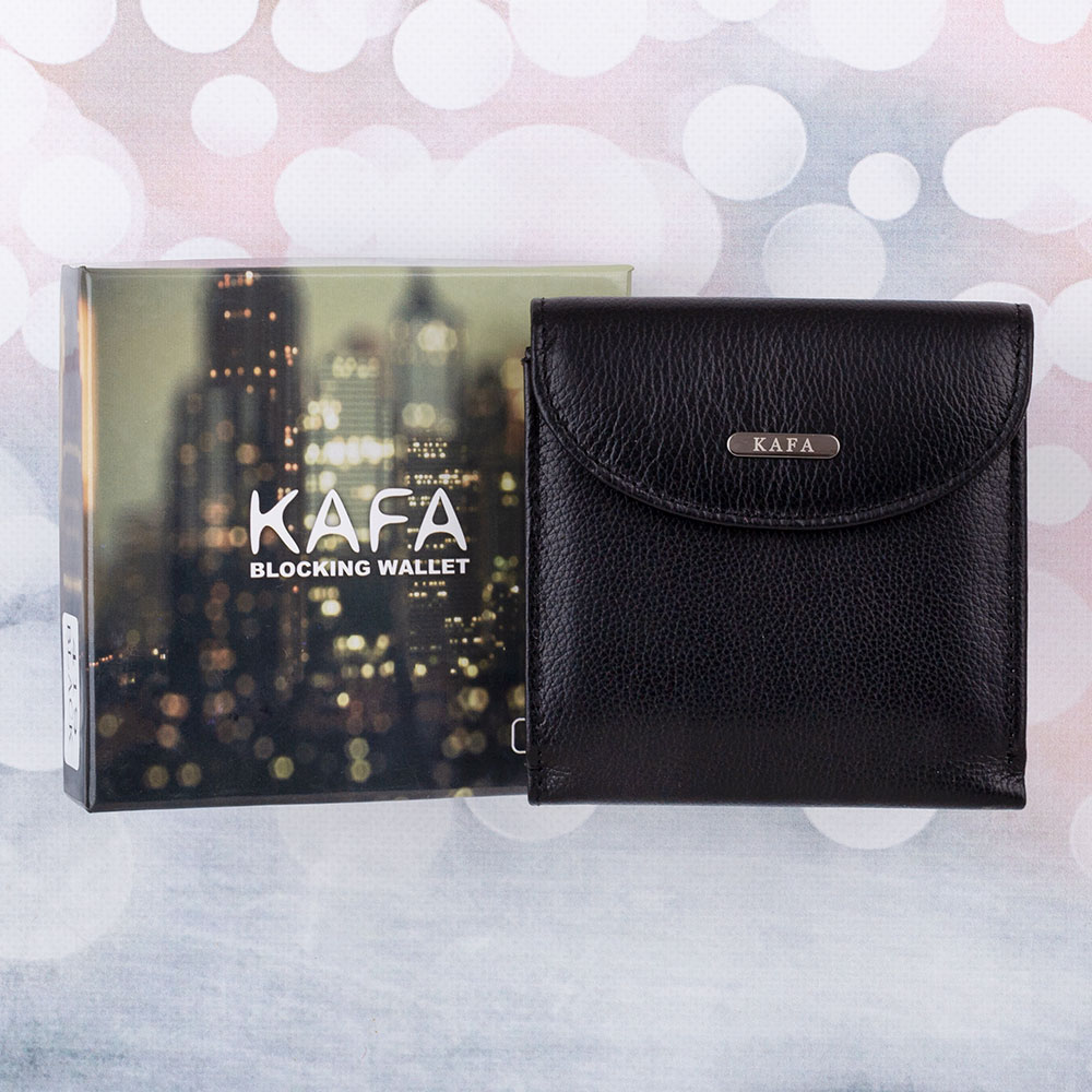 

Кошелек женский кожаный тонкий Kafa с блокировкой RFID-сигналов, черный (419)