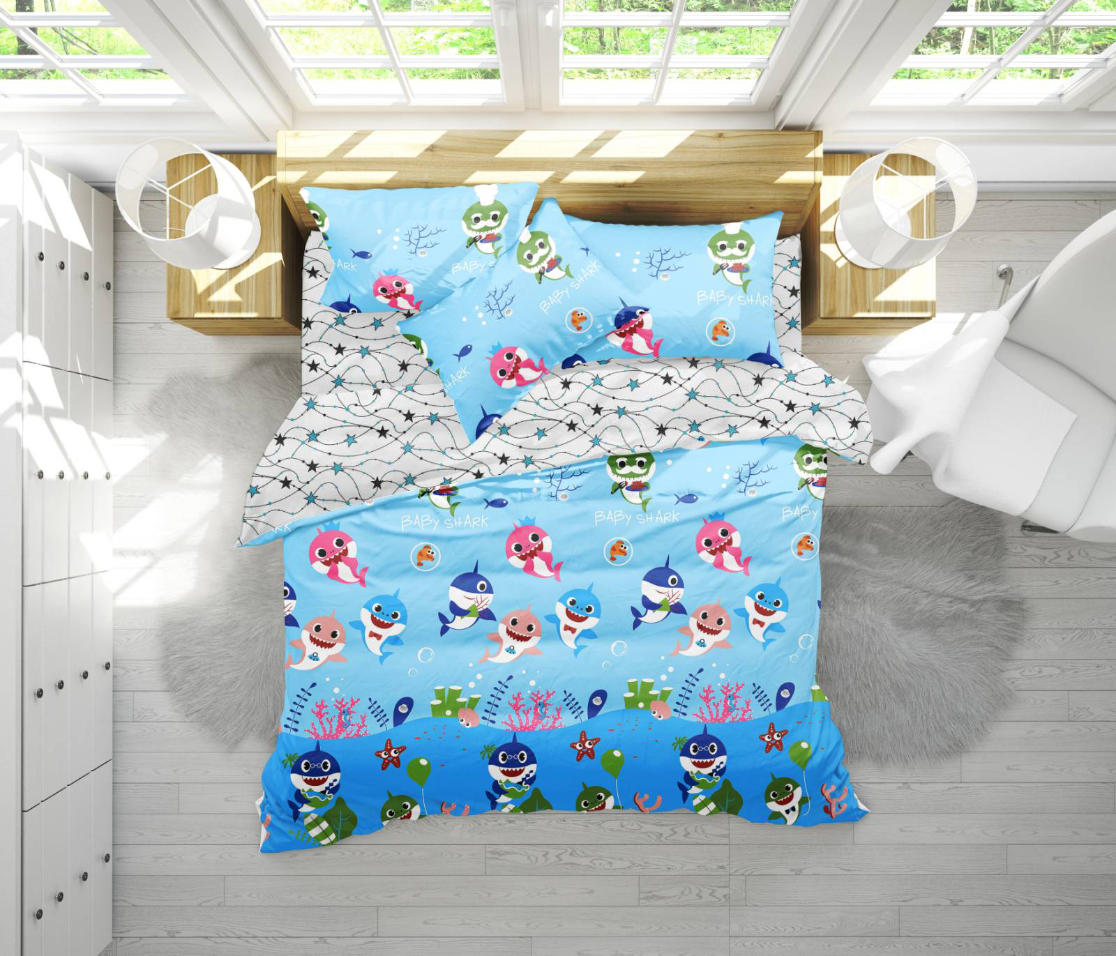 

Комплект постельного белья MirSon 17-0521 Sharks blue Детский Детский италия, бязь