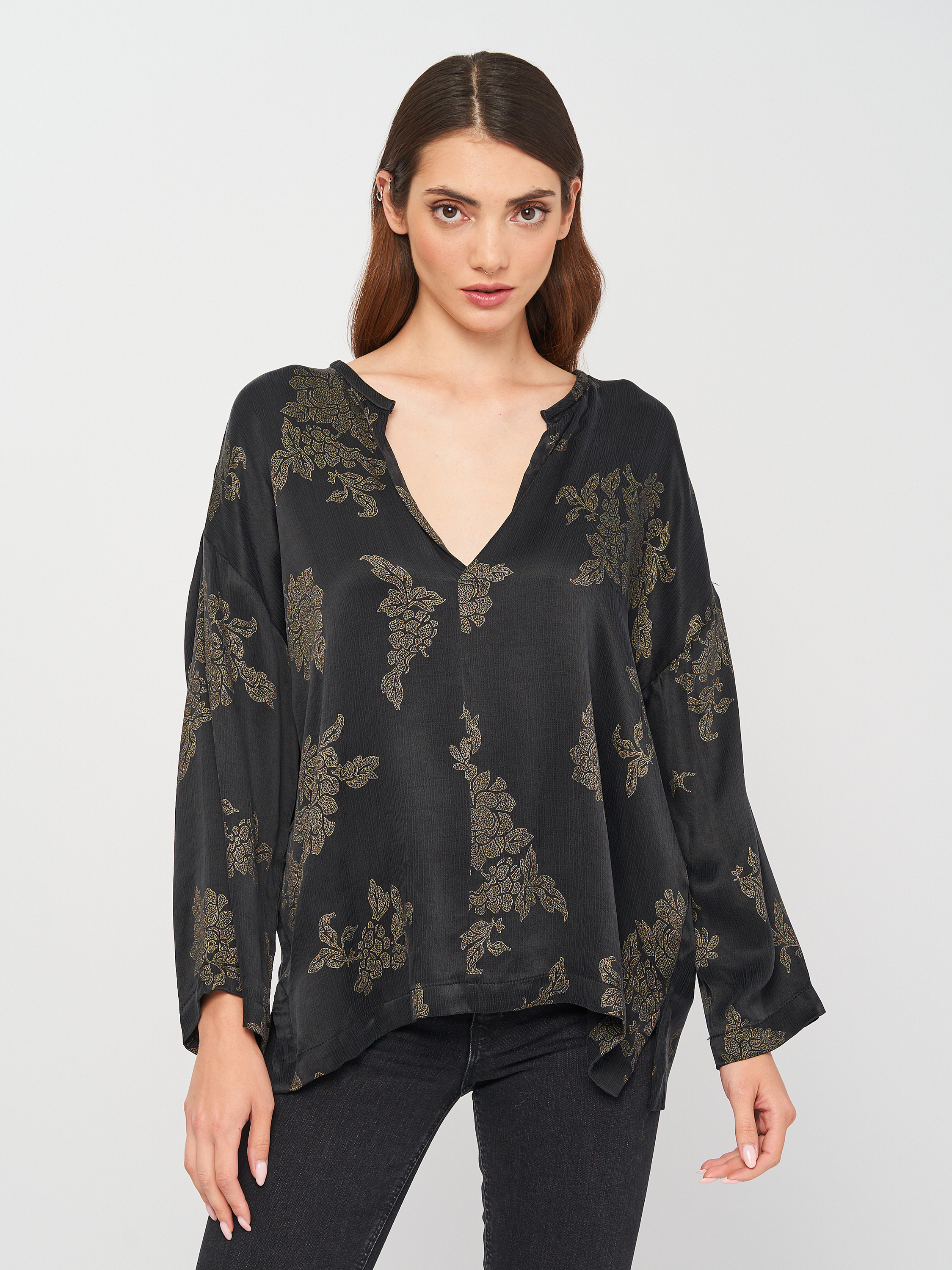 

Блузка Zara 4437/253/800 XS Черная с принтом