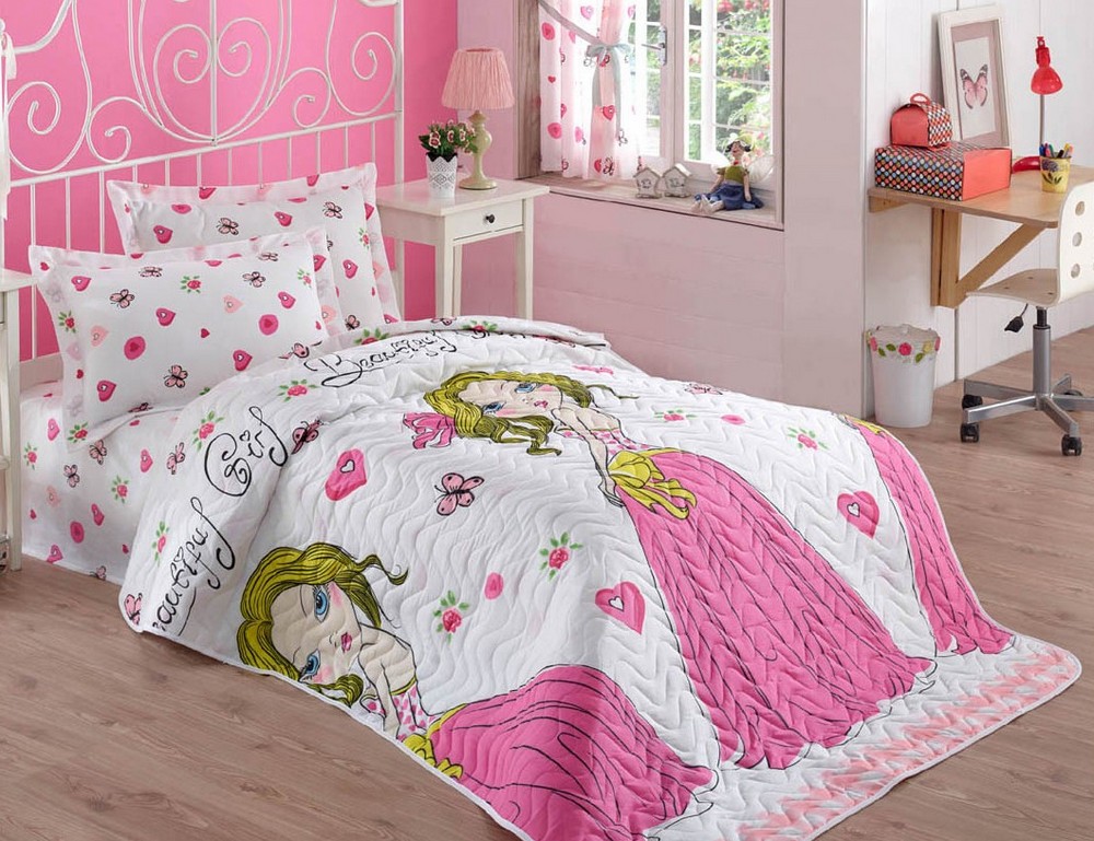 

Покрывало стеганое Eponj Home Beatiful Girl Beyaz 160х220 с наволочкой 50х70