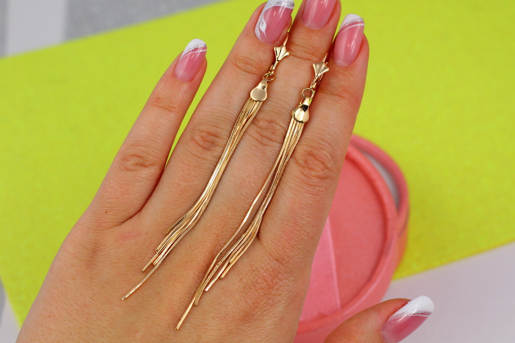 

Серьги подвески Xuping Jewelry метелки ступенчатые 10,5 см золотистые