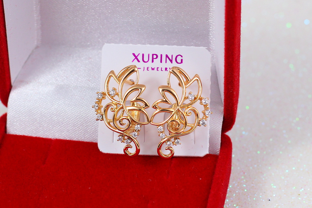 

Серьги Xuping Jewelry ажурные листики с камнями 2,2 см золотистые