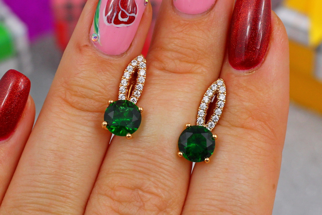 

Серьги Xuping Jewelry зеленый камень 1,8 см золотистые