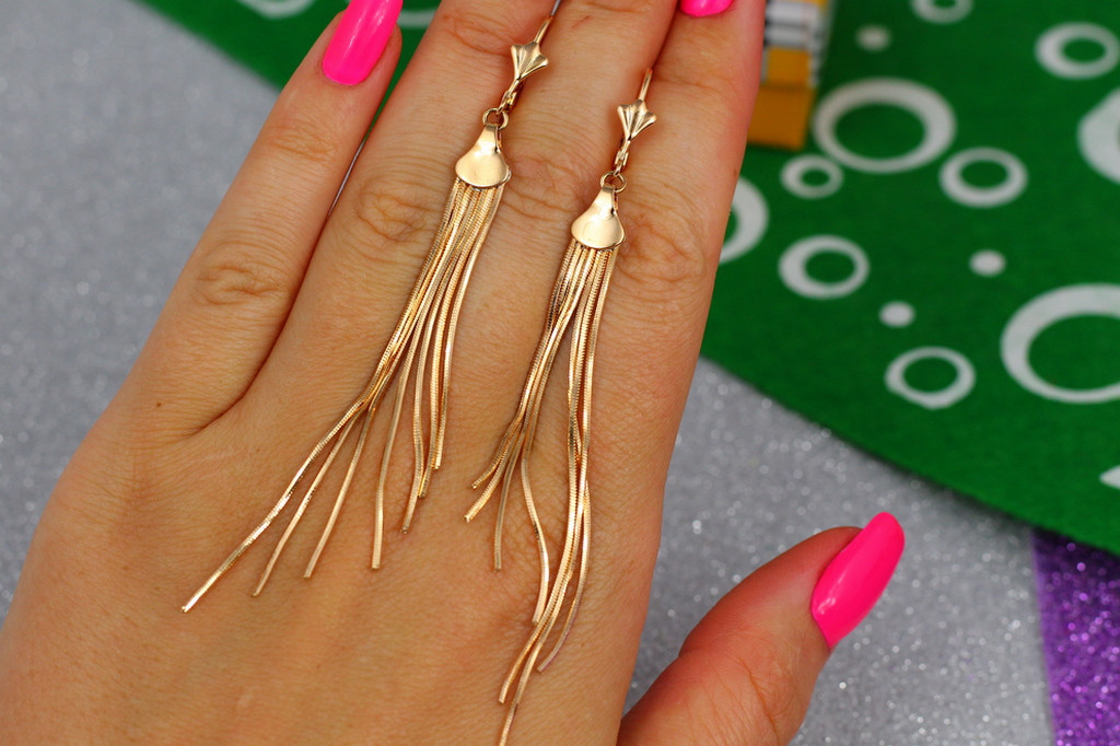

Серьги подвески Xuping Jewelry метелки семь цепочек ступеньки с французской застежкой 9,2 см золотистые