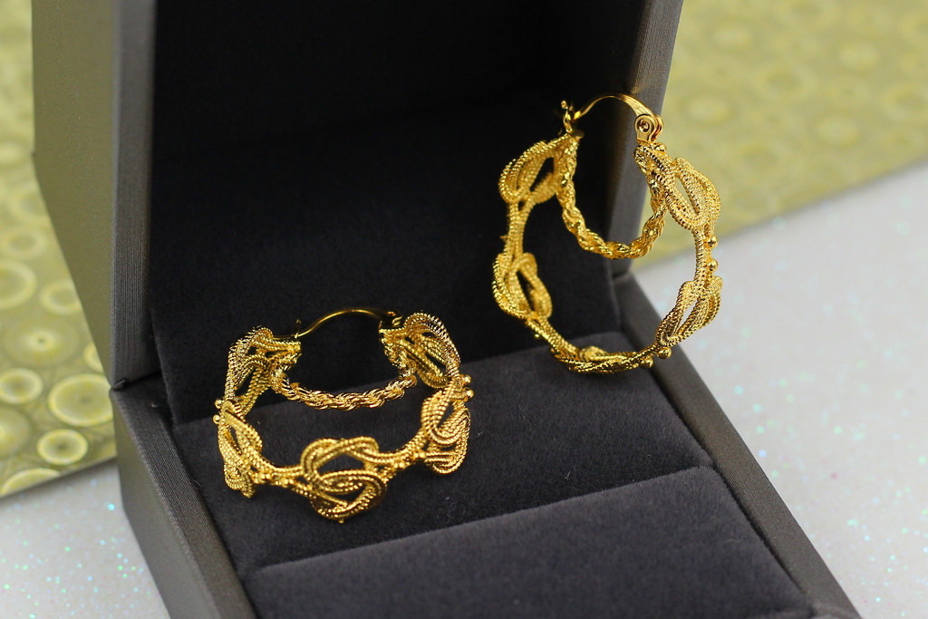 

Серьги Xuping Jewelry позолота 24 к колечки 3 см цвет 750 пробы золота